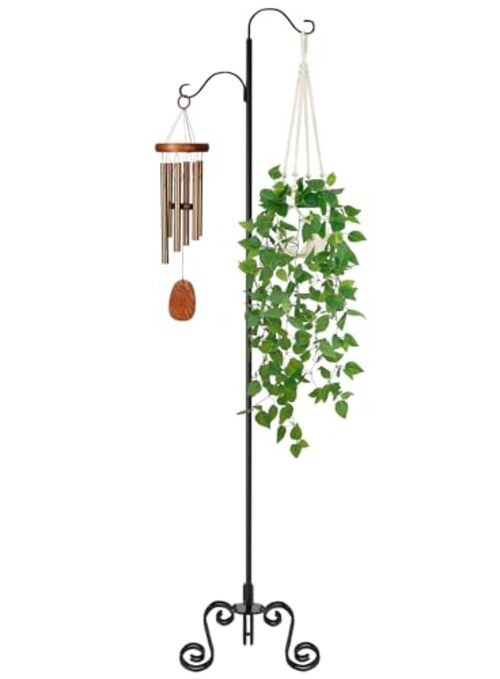 77" Shepherd's Hook Stand with Base,Freestanding Adjustable Shepherd's Hook