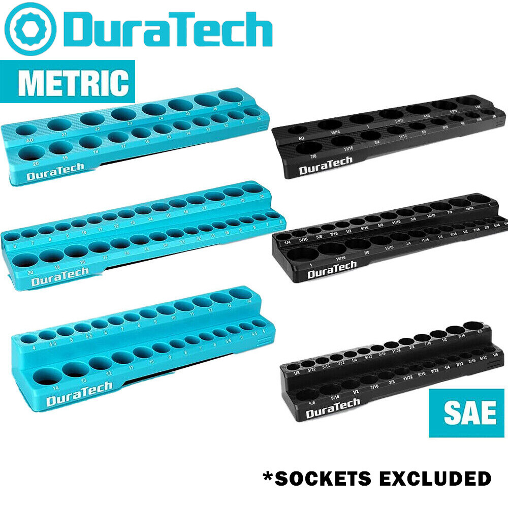 DURATECH 3PC 1/4" 3/8" 1/2" Magnetic Socket Organizer Set Socket Tray SAE/Metric