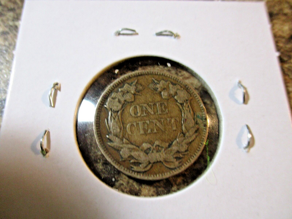 1857 FLYING EAGLE CENT S-16 MISPLACED DATE & DIE CUD & COUNTER STAMPED EEC AA9