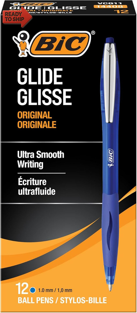 BIC Glide Blue Retractable Ballpoint Pens, Medium Point (1.0Mm), 12-Count Pack,