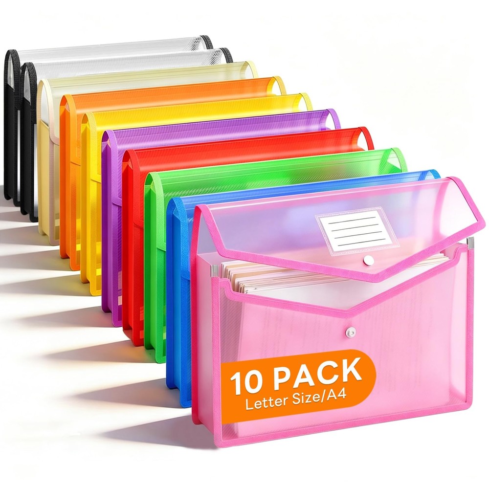 10 Pack Plastic Expanding File Folder, Transparent Folders for Documents with...
