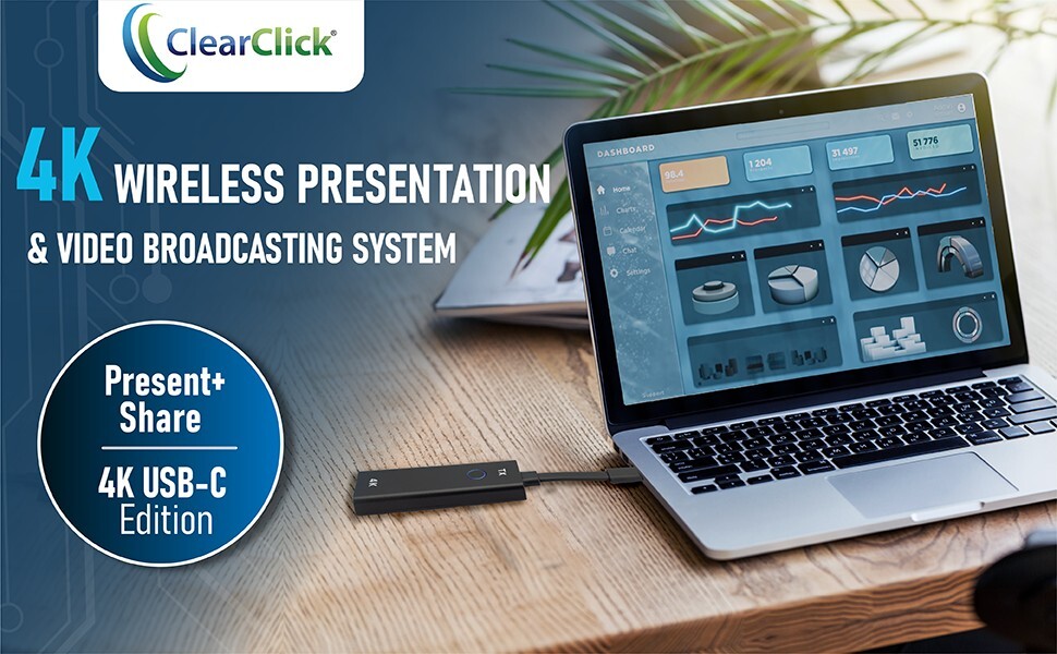 ClearClick Present+Share 4K USB-C Wireless Two Transmitters One 4K HDMI Receiver