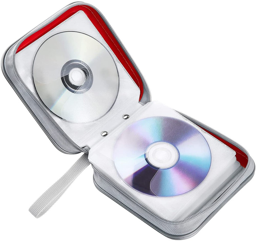 34Disc CD/DVD Case Holders Wallet Hard Plastic DVD Disc Cases Storage Binder Red