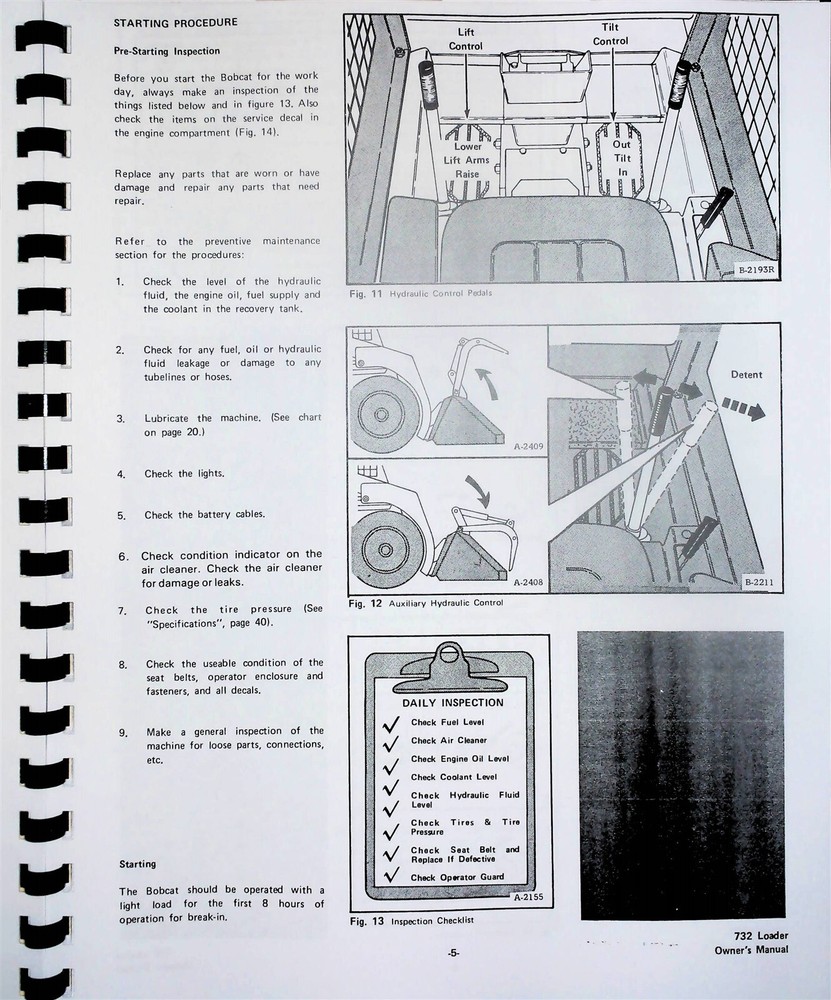 Bobcat 732 Skid Steer Loader Operators Owners Manual