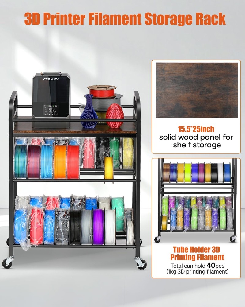 3D Printer Filament Storage Rack - Rolling Spool Holders with Wheels, Heavy D...