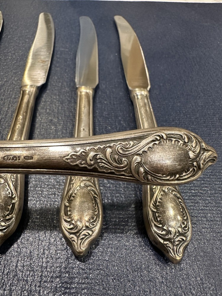 5 PC Vintage Russian Solid Silver 875 ZID flatware Dinner knives 352.7gr
