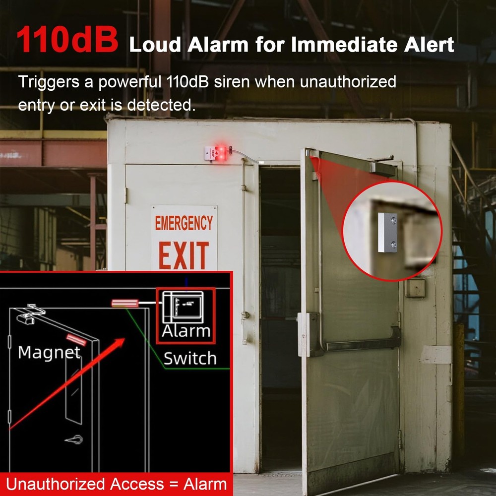 Exit Door Alarm with 110dB Siren, Emergency Exit Security Device, Easy Instal...