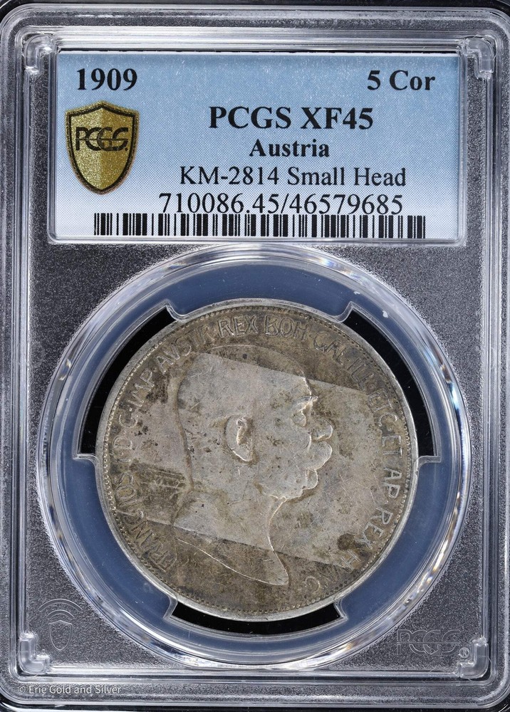 1909 Austria 5 Corona Small Head PCGS XF 45