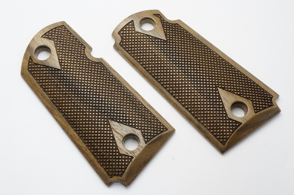 CUSTOM WALNUT *CLASSIC CHECKERED DOUBLE DIMOND* KIMBER MICRO 9 GRIPS