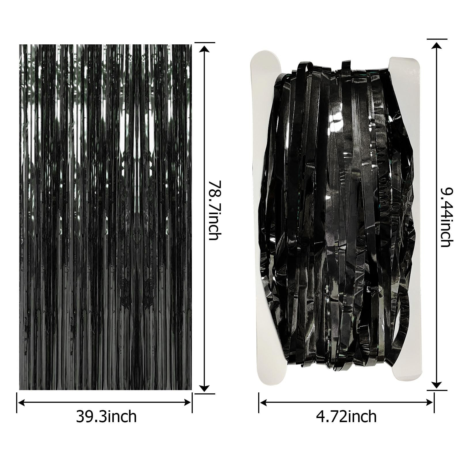 2 Pack Foil Curtain Backdrop Black Metallic Tinsel Foil Fringe Curtains Photo...