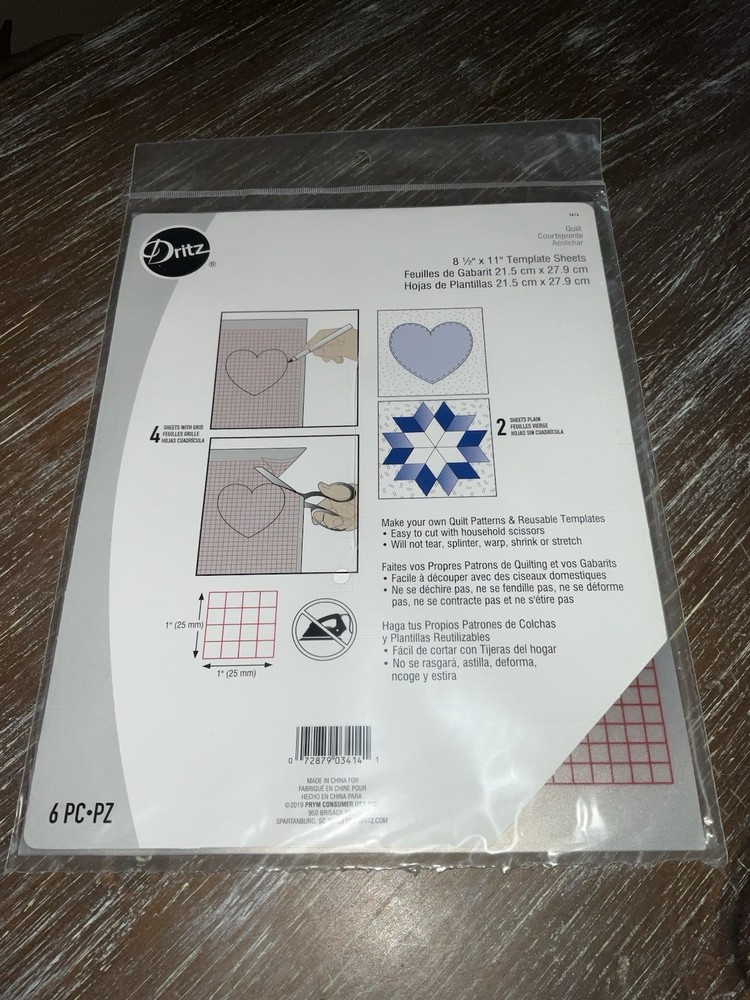 Dritz, 8 1/2x11, Template Sheets, Reusable, 4 Sheets With Grid, 6 Pc Total