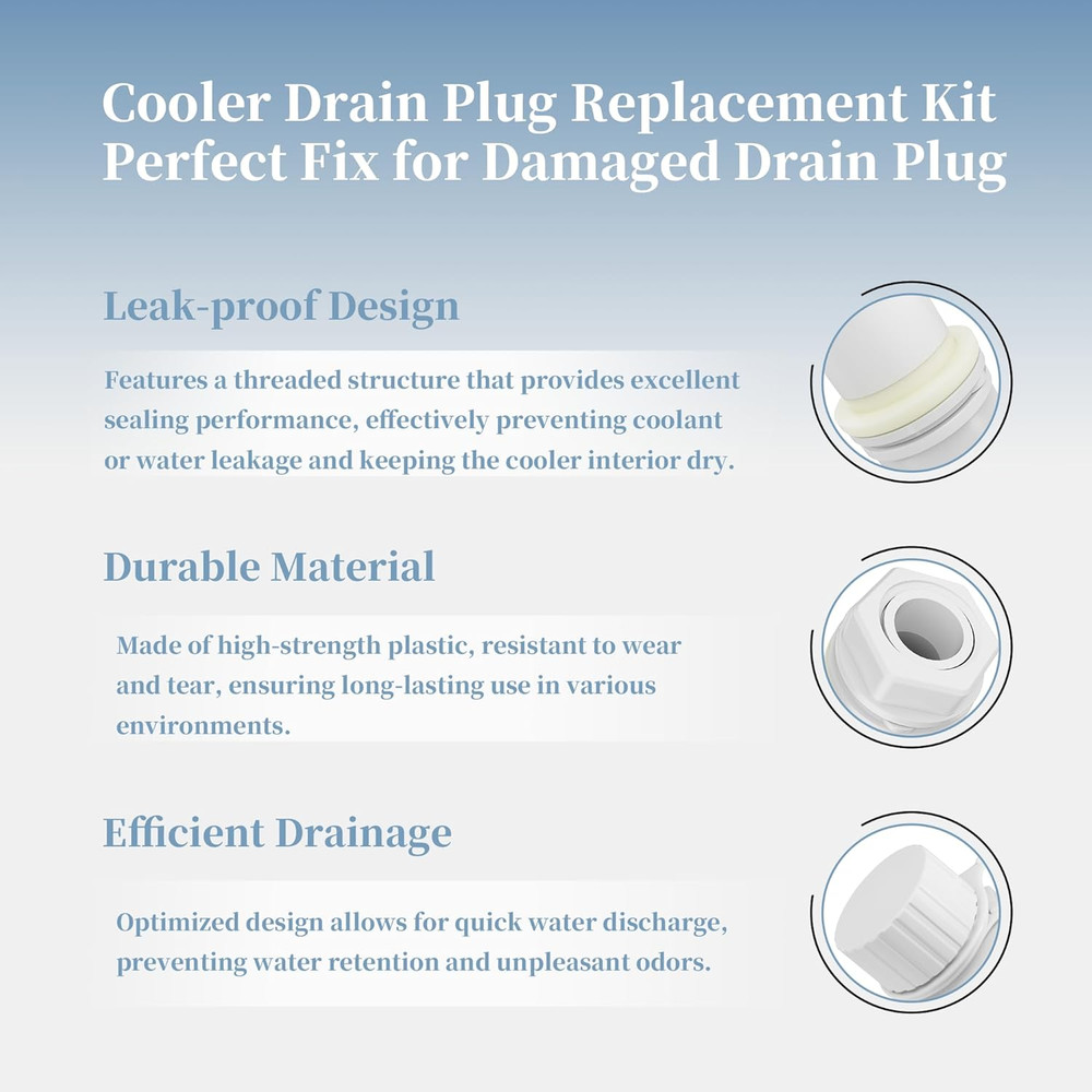 Threaded Drain Plug with Plastic Tethered Cap for CoolerCompatible with Igloo 5
