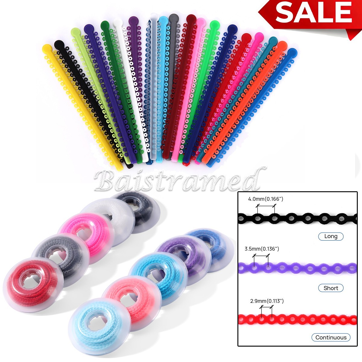 AZDENT Dental Ortho Colored Elastic Power Chain Elastic Ligature Ties /Brackets