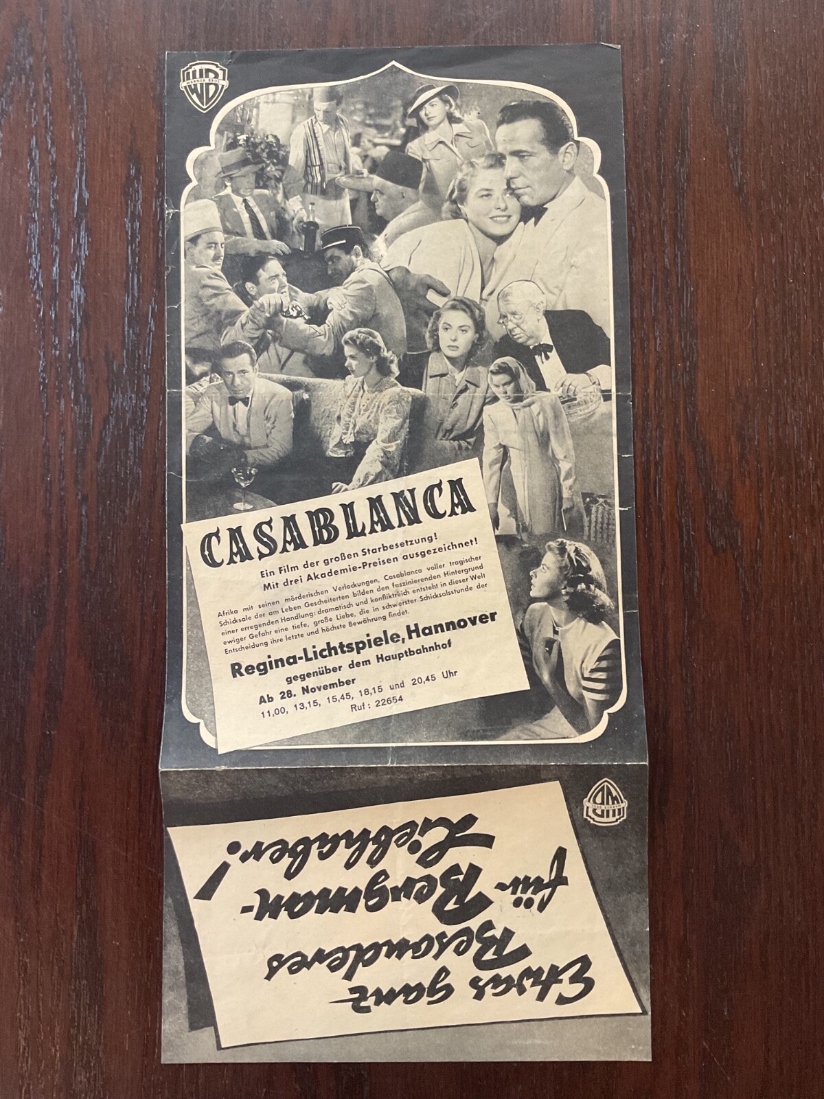 CASABLANCA Original GERMAN Movie HERALD 1952 BERGMAN, BOGART EXTREMELY RARE 7x16