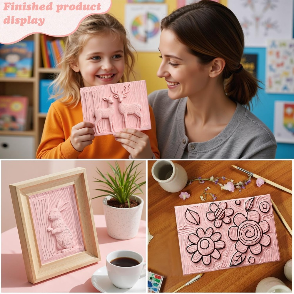 47 Pcs Block Printing Starter Tool Kit Includes Rubber Blocks,Carving Tools, ...