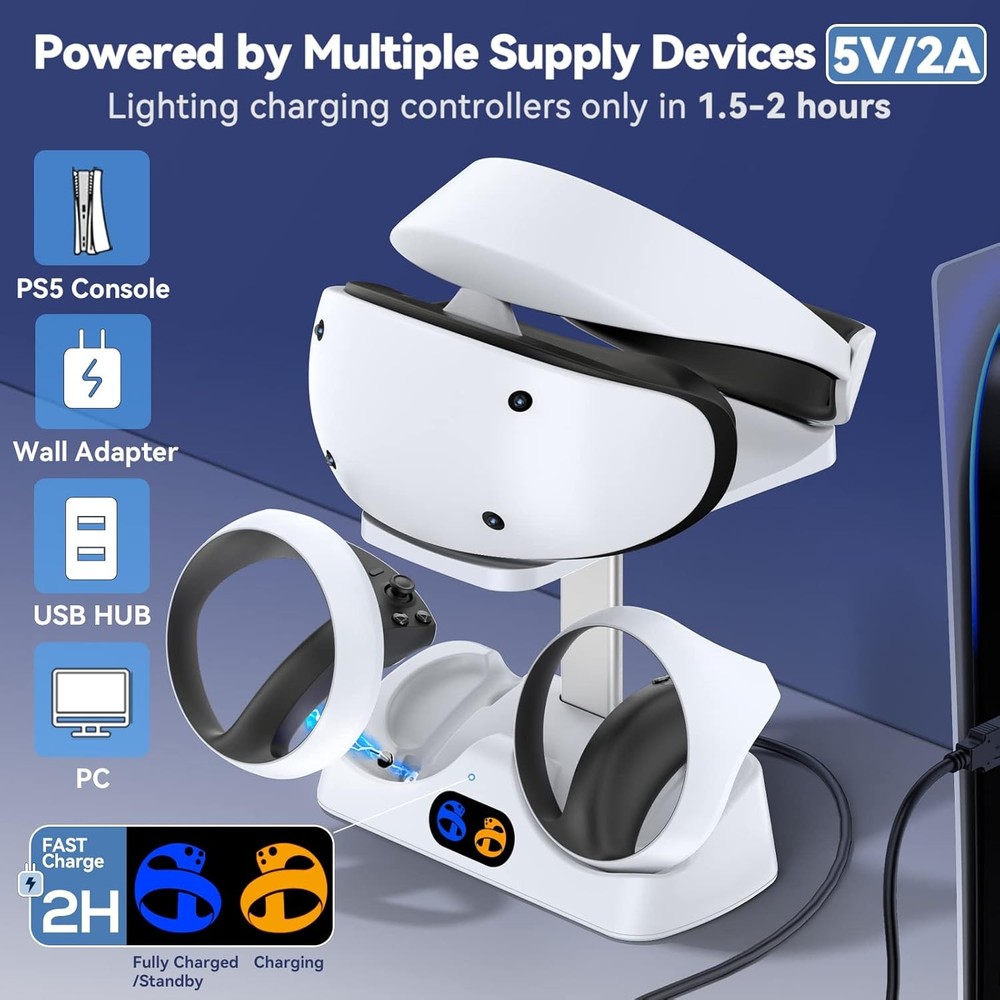 PS5 VR2 Controller Charging Dock & Headset Stand, LED Indicator, Type-C Cable