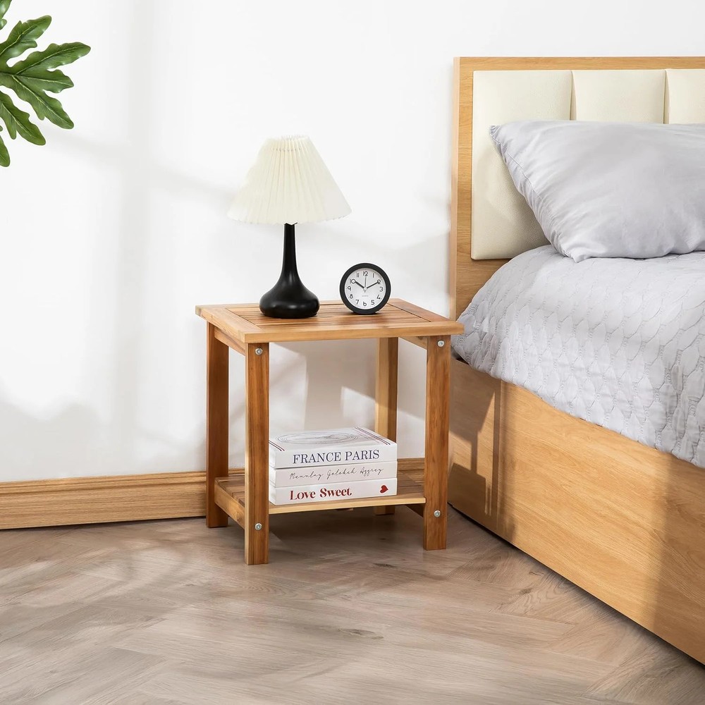 Double Adirondack Side Table, Weather-Resistant Rectangular End Table US Stock