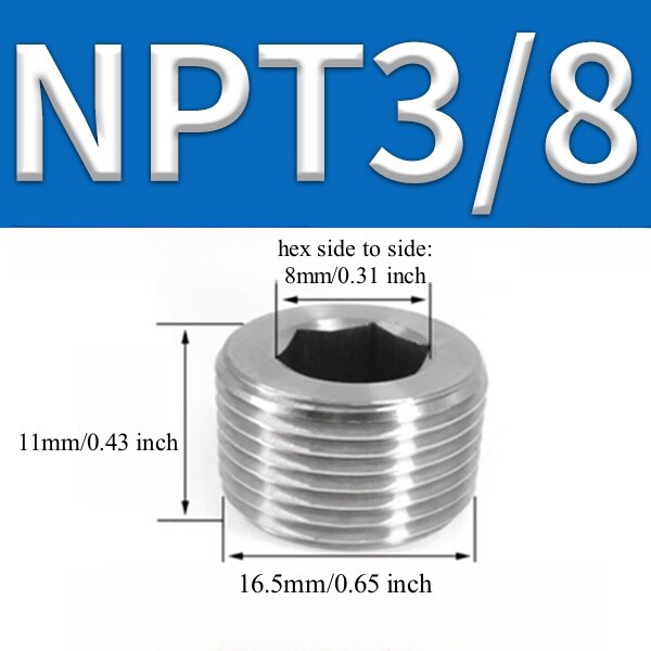 5pcs Hex Countersunk Plug Socket Head Stainless Steel Pipe 3/8" NPT Male Thread