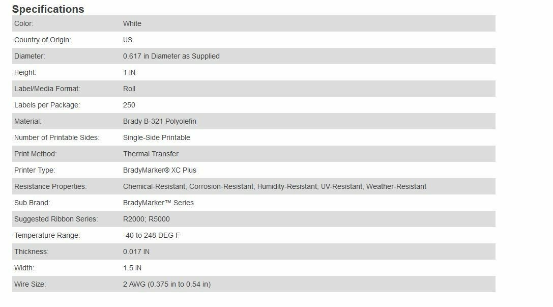 NEW BRADYSLEEVE WIREMARKER 32544 / WMS-617-321 250 CNT ROLL 1.5" X 1.00"