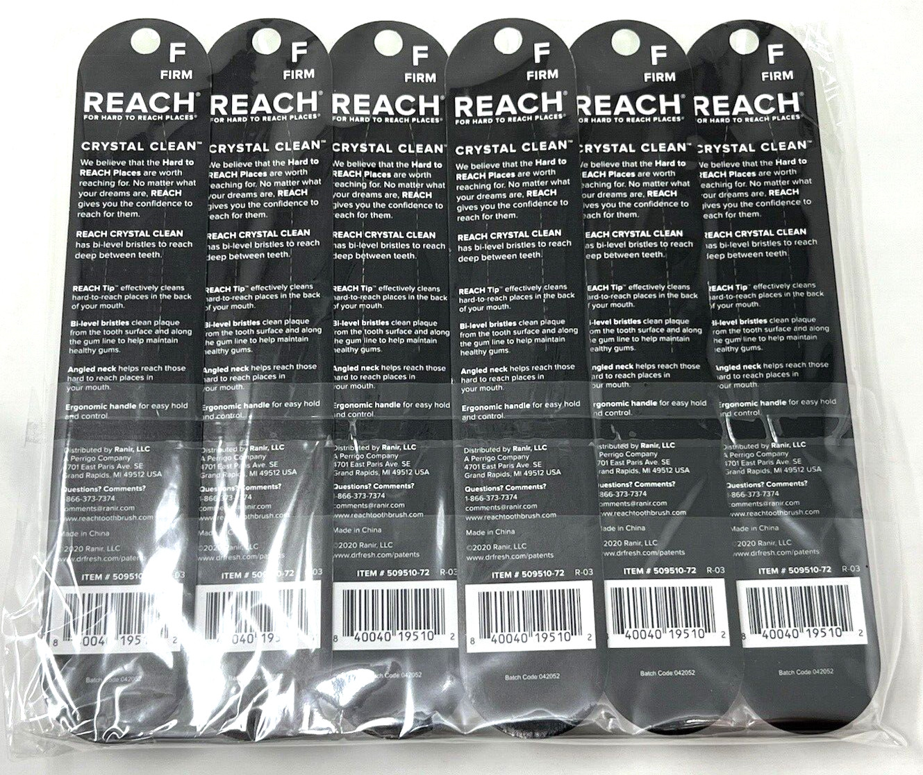 6 Reach Toothbrush Crystal Clean FIRM Bristles Hard Toothbrushes - FREE SHIPPING