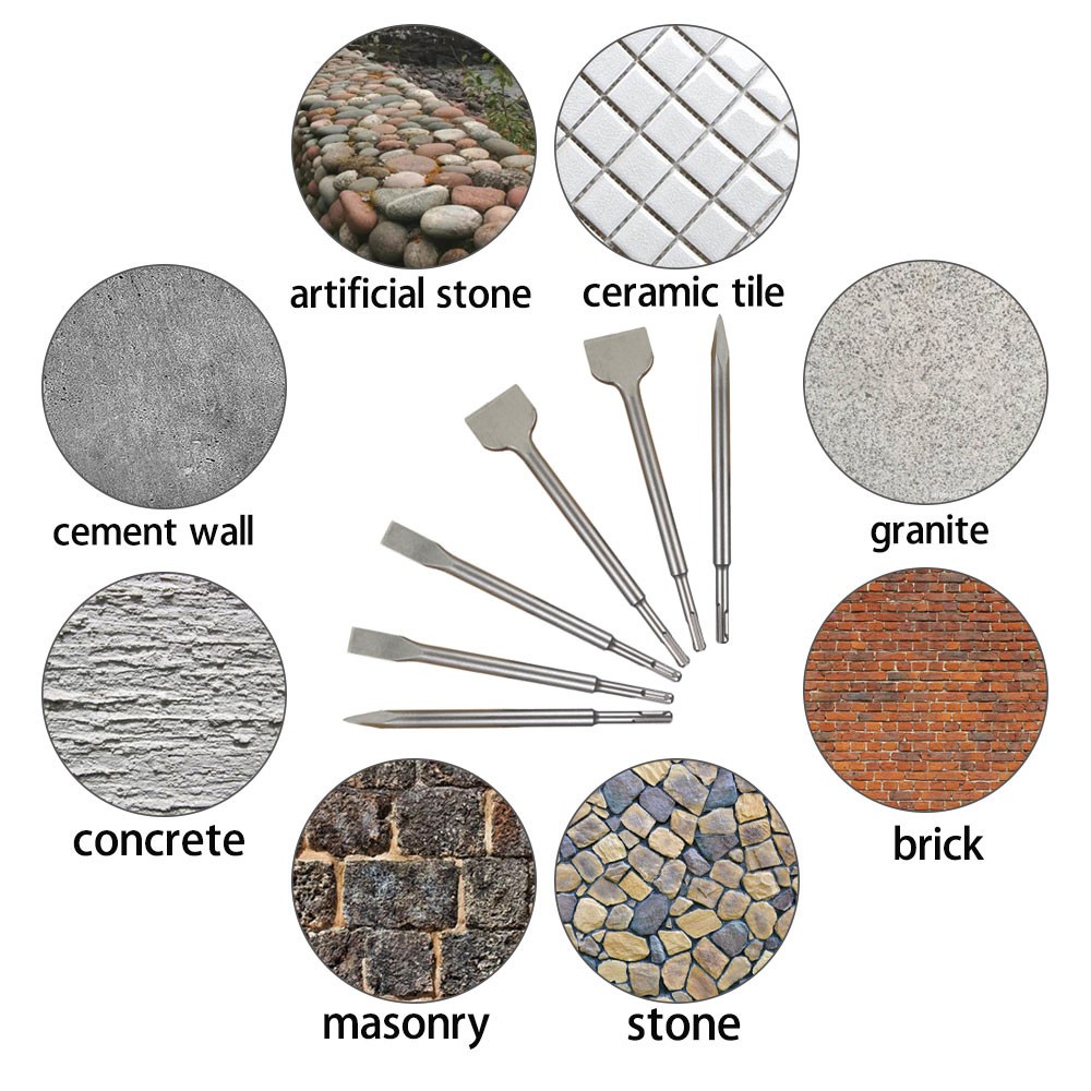 LABLT 6 Pcs Rotary Hammer Bits SDS plus Chisel Set Concrete Drill Bit Set