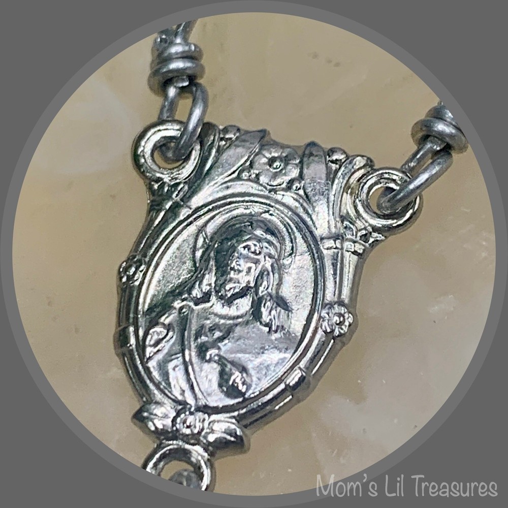 Pearly Blue Plastic Beaded Rosary 31” Catholic Christianity