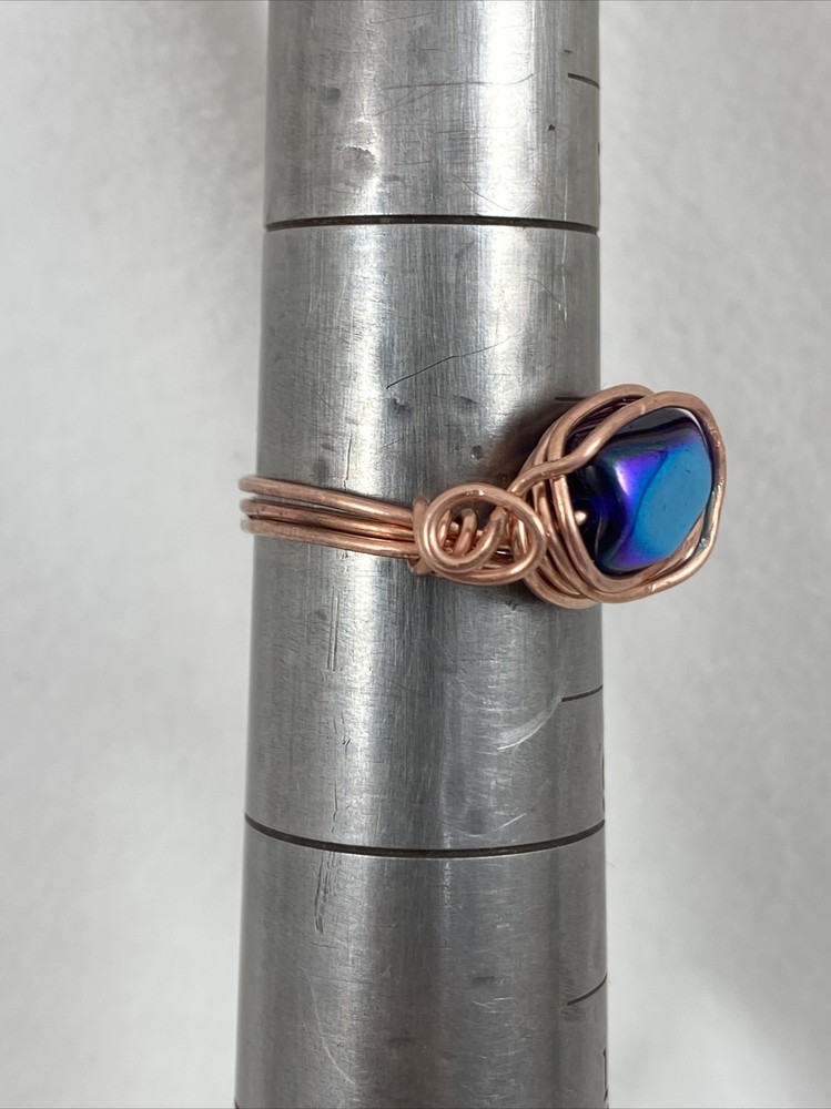 Handmade ~ Copper Wire Wrap ~ Glass Bead Ring ~ Size 8 #130
