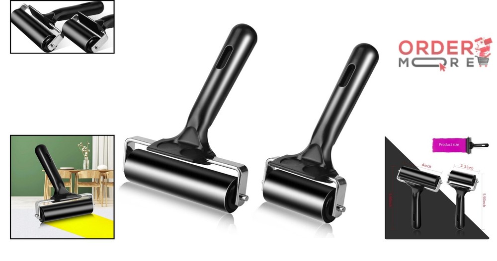 Hard Rubber Brayer Rollers for Printmaking - 4" & 2.2" Lightweight Set