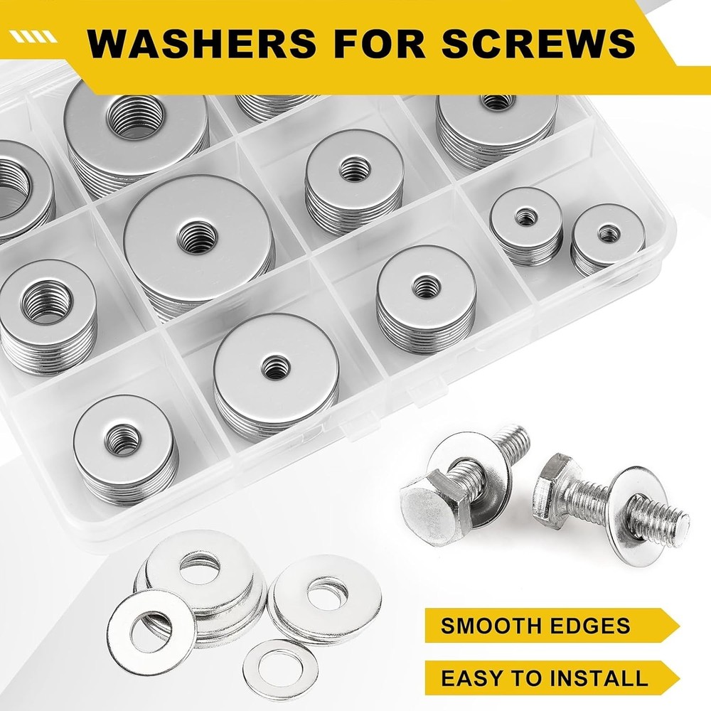 Durable 108Pcs Flat Washers Set: Corrosion Resistant, M3-M12 Sizes Available