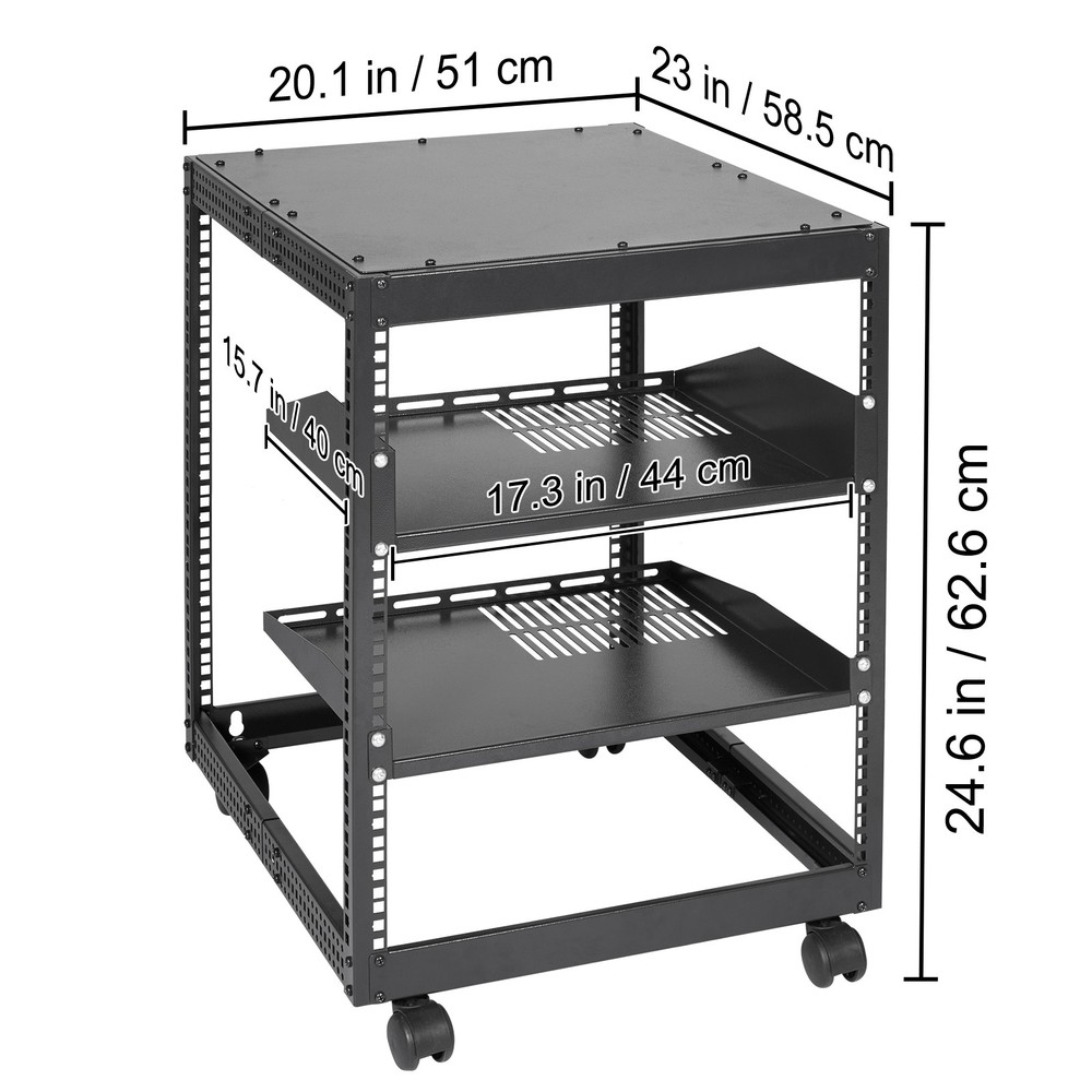 12U Open Frame Server Rack, Adjustable Depth, Free Standing Or Wall Mount