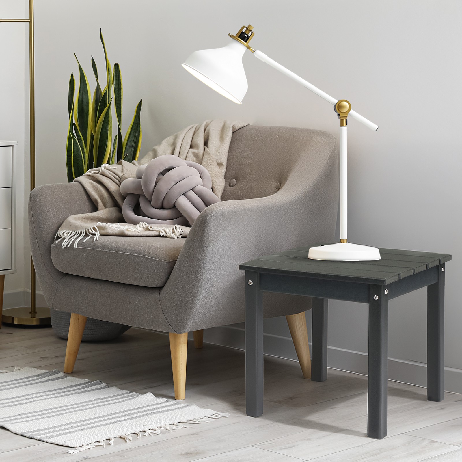 In/Outdoor 2-Tier Square Small Side HDPE End Storage Table, Weather Resistant