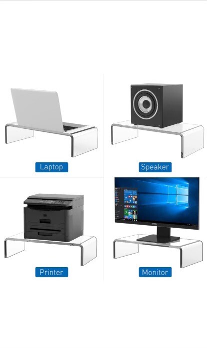Monitor Laptop Computer Stand Acrylic Riser Printer Audio Hi-Fi Stand 4”x12.5”