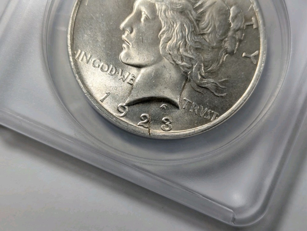 1923 Peace Silver Dollar ANACS MS-63 Struck on Cracked Blank Planchet Mint Error