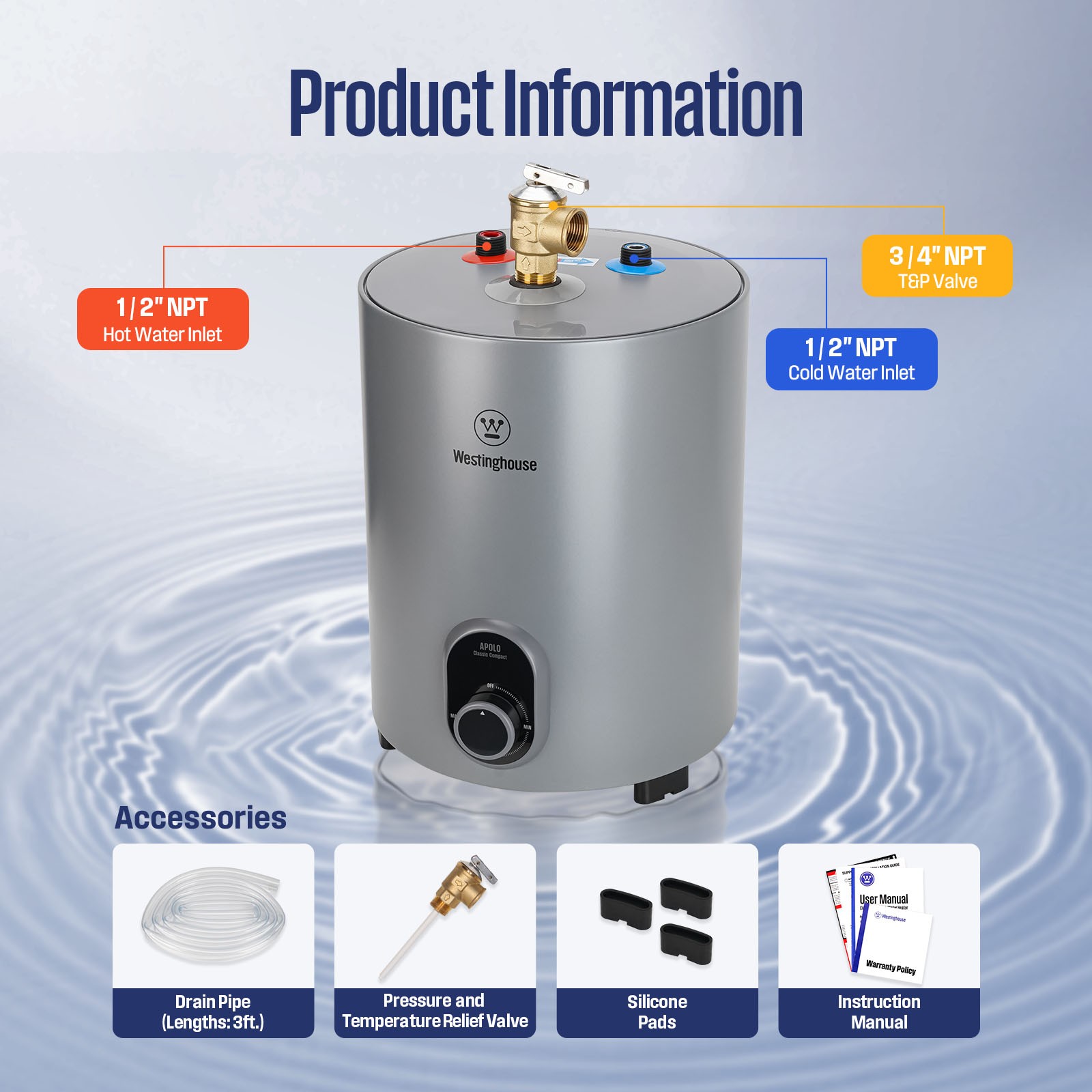 Westinghouse Mini-Tank Water Heater Electric 120V Under Sink Hot Water Heater