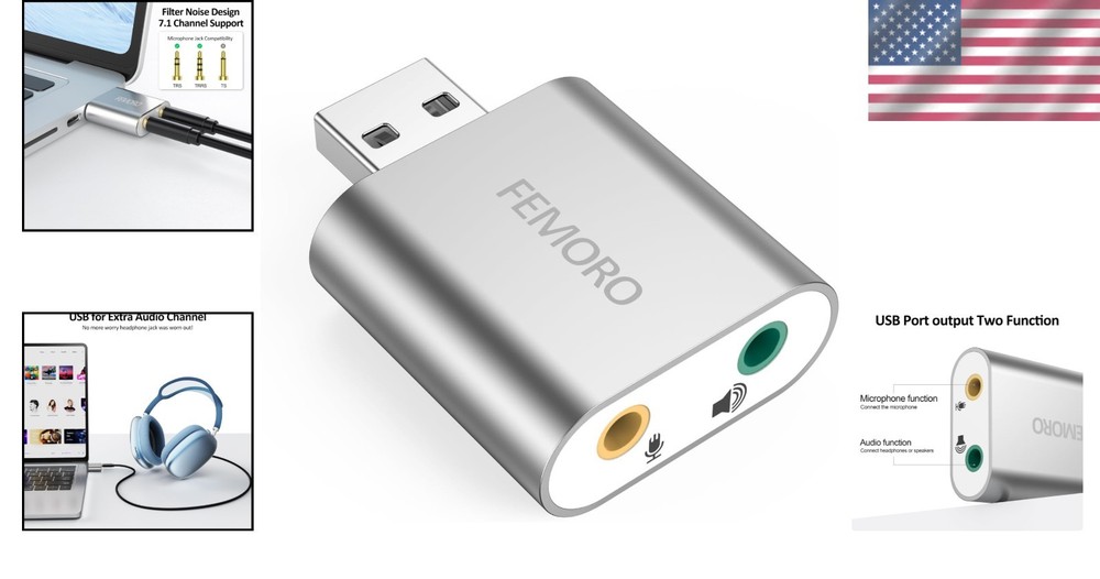 Universal 7.1 Channel USB External Sound Card & Microphone Adapter
