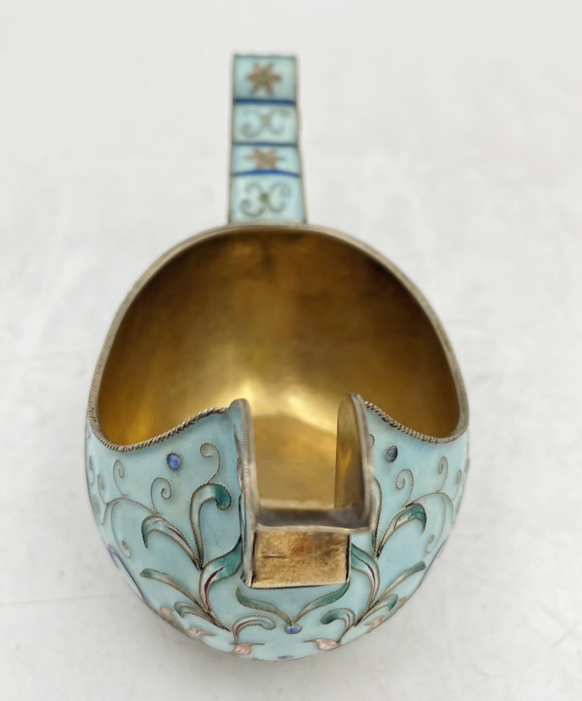 Russian Blue Cloisonne Enamel Silver Kovsh
