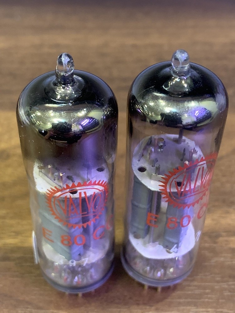 1xE80CC/6085 Valvo Foil D Getter, Wk2 Code 1956, Pinched Waist, Welded Plate,NOS