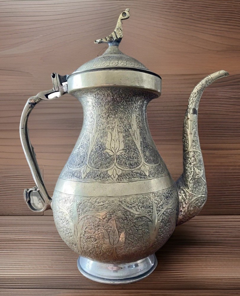 Antique Vintage Hand Etched Hinged Tea Coffee Pot Stamped Best German Silver