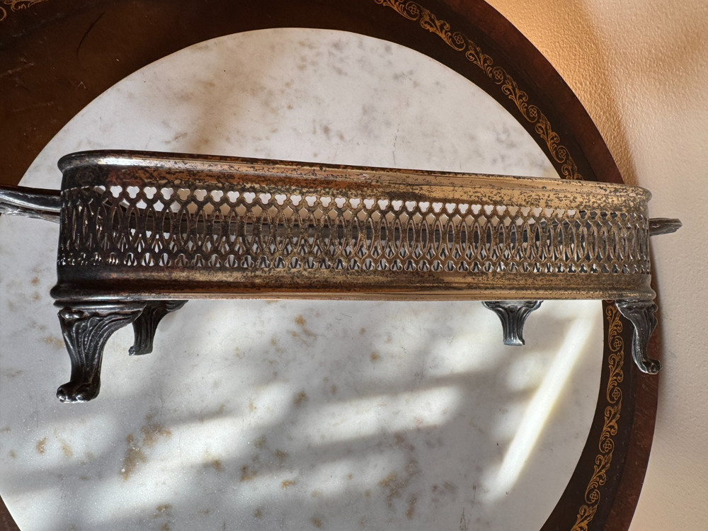 Vintage silver plate footed casserole dish holder