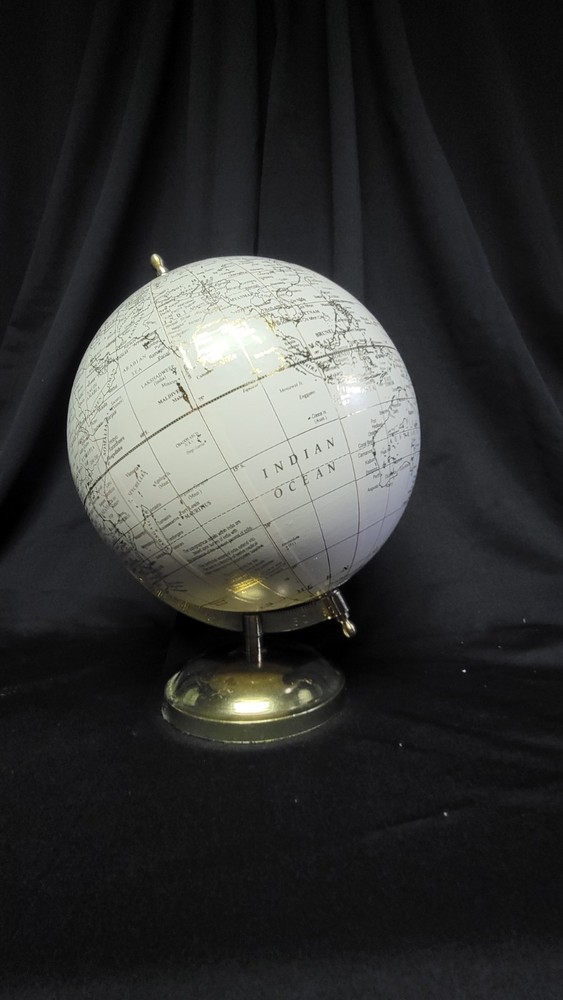World Map Globe White With Brass Holder