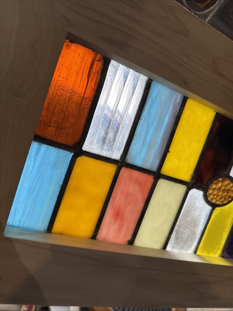 SG5255 Antique Stained Glass Patchwork Window 11.75 X 23.25￼