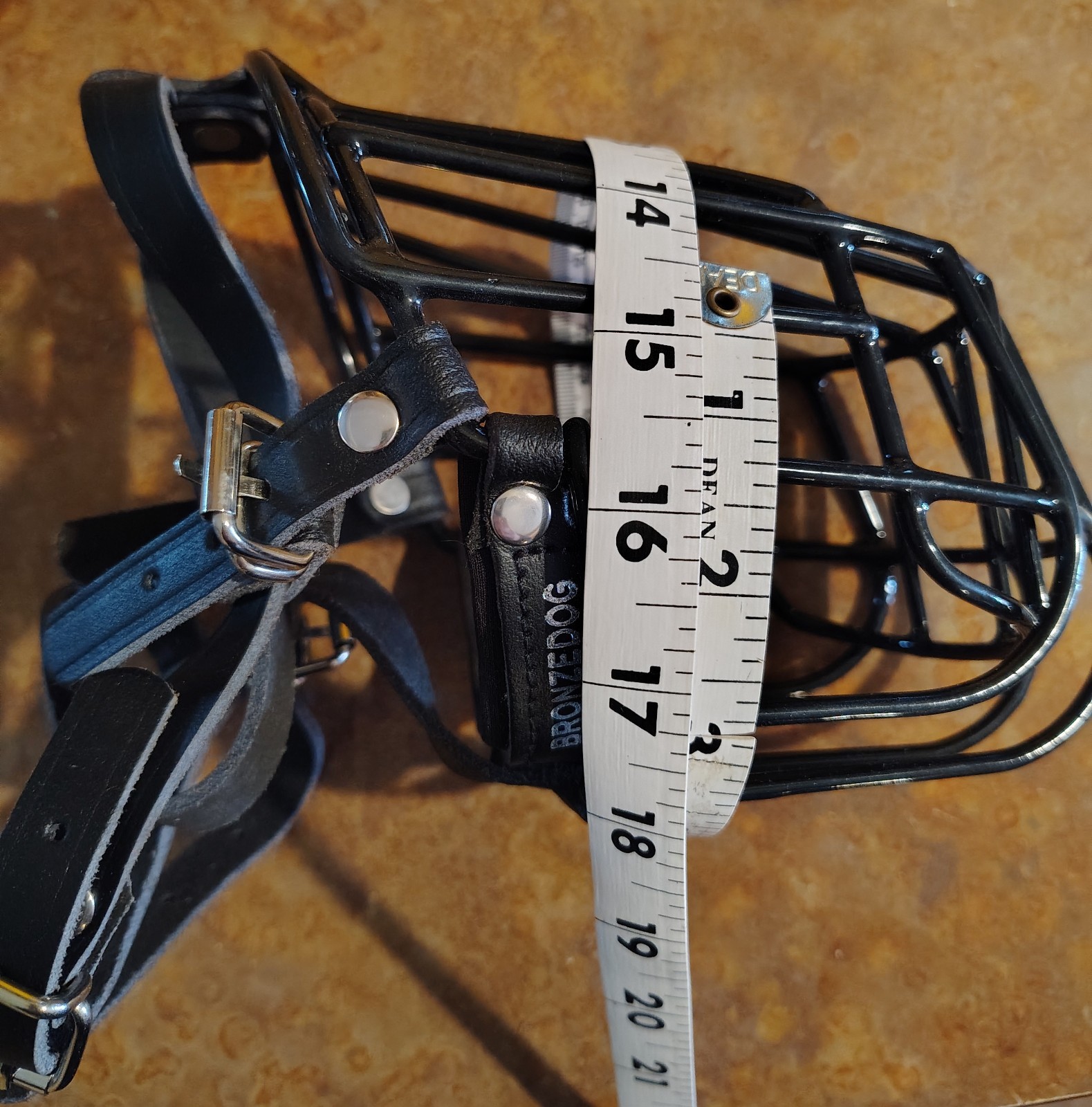 BRONZEDOG Dog Muzzle Metal Mask - Wire Basket - Adjustable leather Straps Large