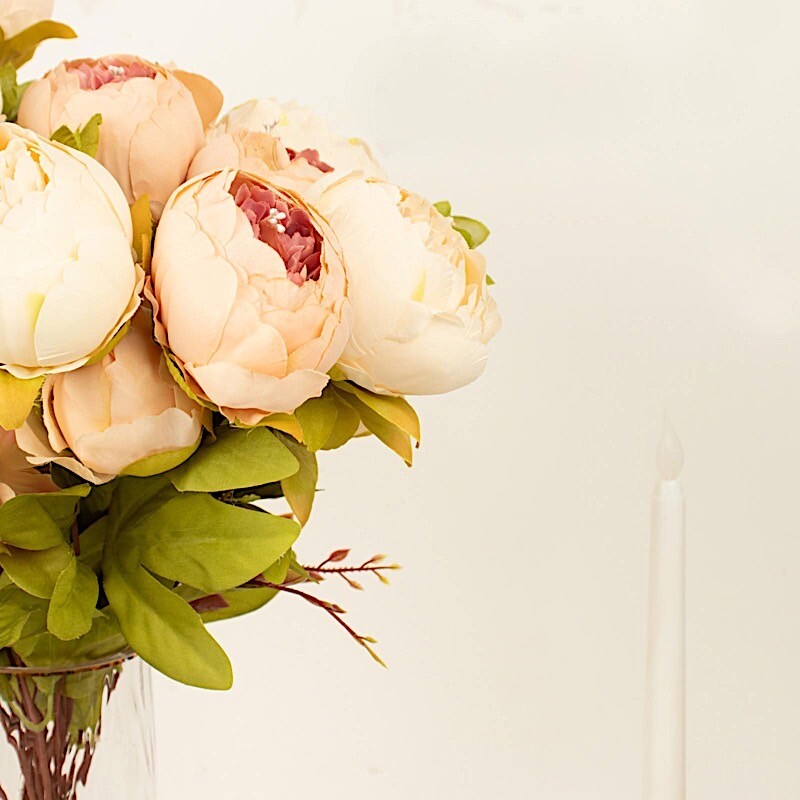CREAM BLUSH ROSE GOLD 2 Bouquets 19" Silk Peony FLOWERS Artificial Floral