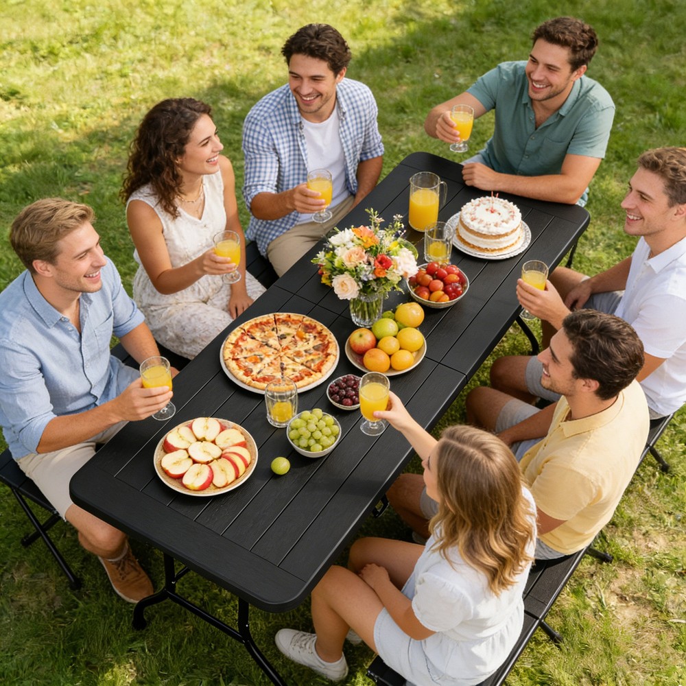 8FT Portable Folding Table Fold-in-Half Plastic Table for Dining Picnic Black