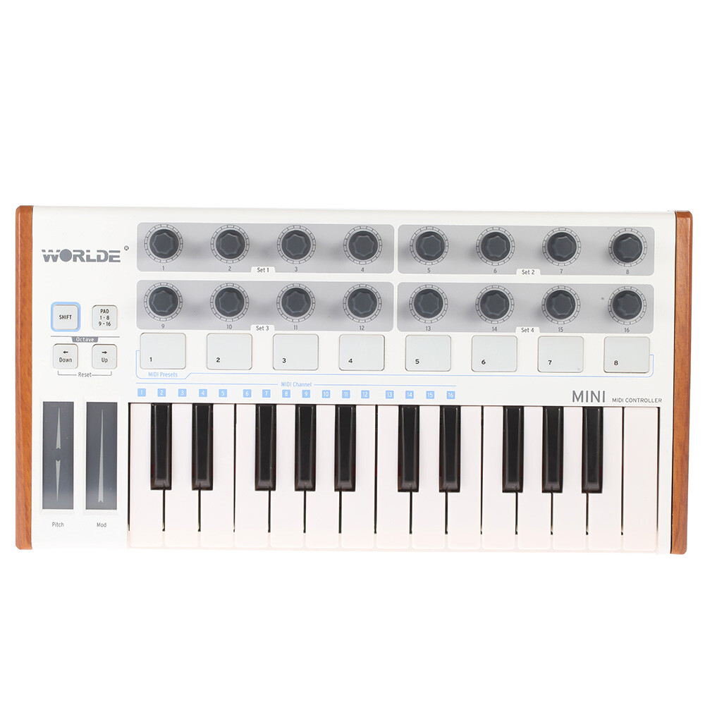 Worlde Keyboard Controller Mini 25-Key USB MIDI Drum Pad Instruments Electronic
