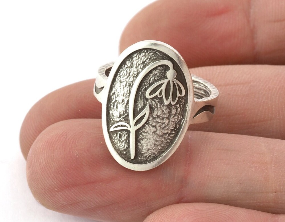 Birth Monthly Flower (January Snowdrop) Adjustable Ring Raw Solid Brass 8us 5318