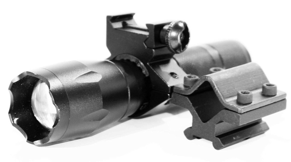Trinity 1200 lumen strobe flashlight with mount for ruger 10-22 hunting optics.