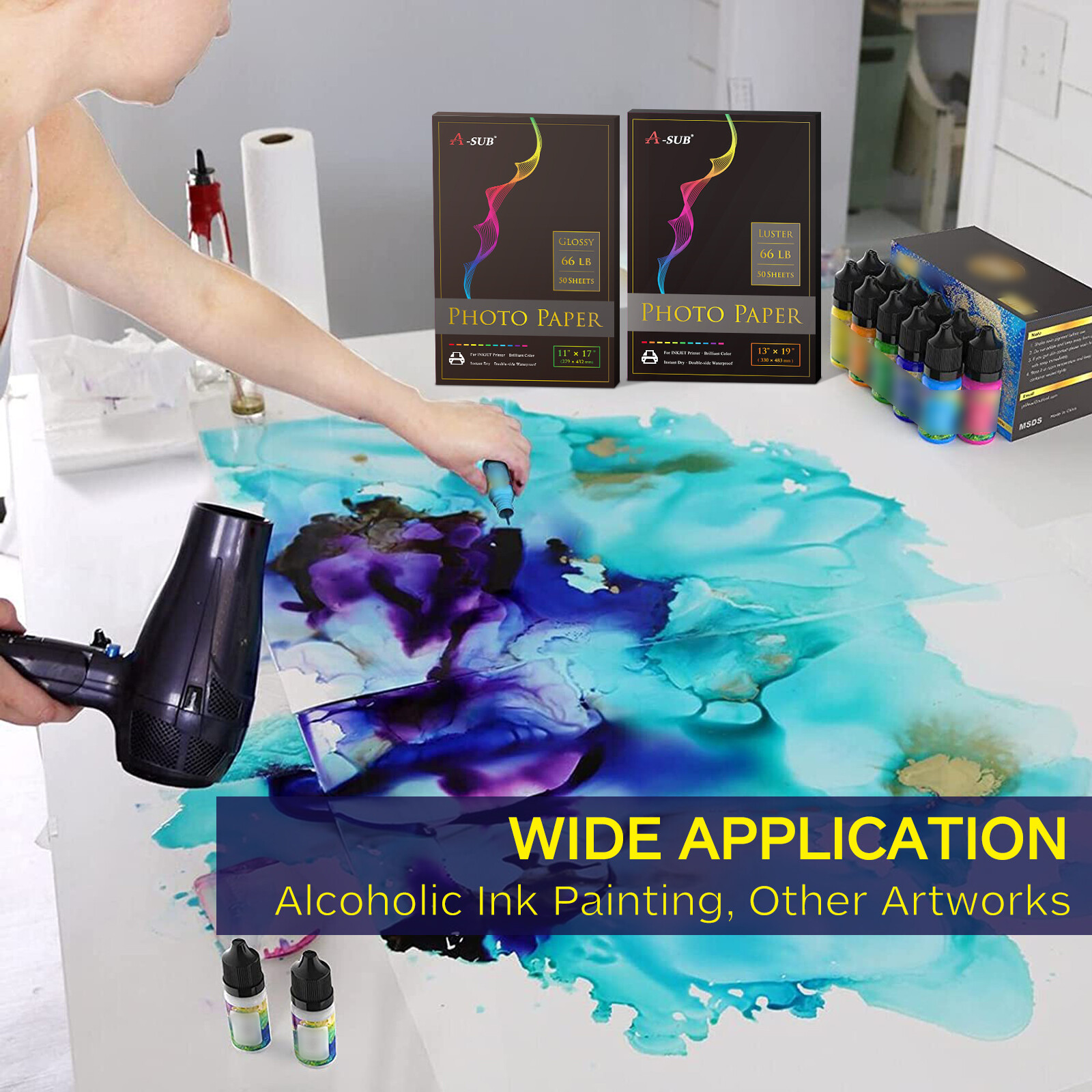 A-SUB Premium Photo Paper 13x19 Glossy 66 lb Waterproof Inkjet Printer A3+ 50 Sh