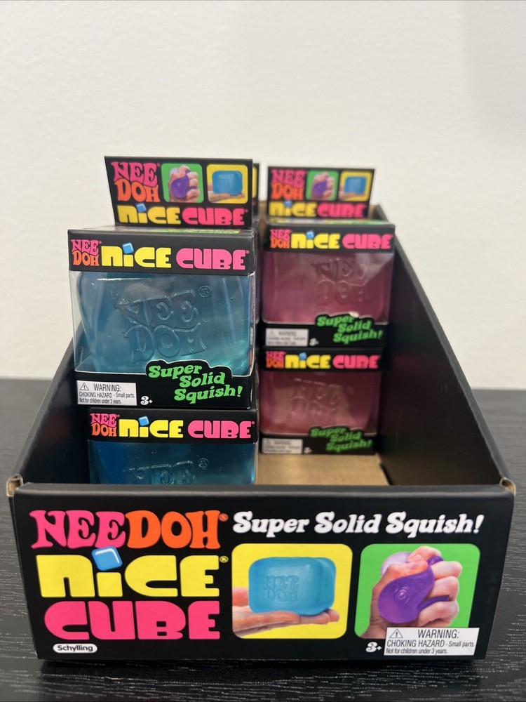 6x NeeDoh Nice Cube Super Solid Squish + Display - (4)Blue & (2)Pink - Fast Ship