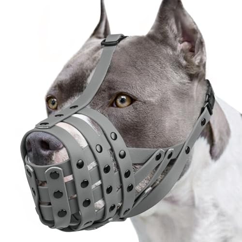 Pitbull Muzzle, Lightweight Basket Muzzle for M [Snout Cir: 9.75"-11"] Grey